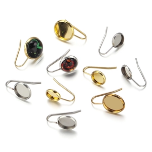 Golden and silver stainless steel round bezel ear hooks for DIY jewelry making and crafts