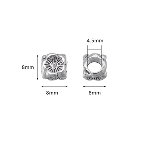 Perle d'espacement florale en alliage argenté de 8mm avec trou de 4,5mm pour bijoux