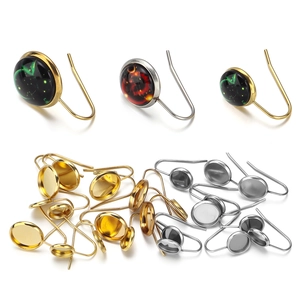 Stainless Steel Earring Hooks With Round Bezel Tray Round Blank Cabochon Base Settings For DIY Jewelry Making Findings Accessories Gold Steel Color