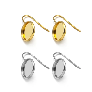 Set of gold and silver stainless steel ear hooks with round tray for DIY jewelry