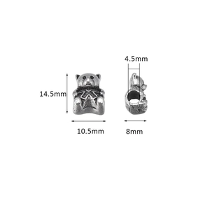 Perle d'ours en argent rétro pour bijoux DIY, mesurant 14,5 mm de haut par 10,5 mm