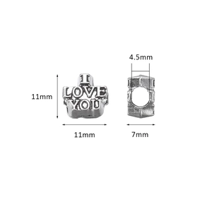 Perle I LOVE YOU en alliage d'argent pour bracelets avec trou de 4,5 mm