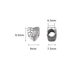 Perle cœur en argent antique avec texture crocodile pour bracelets et bijoux DIY