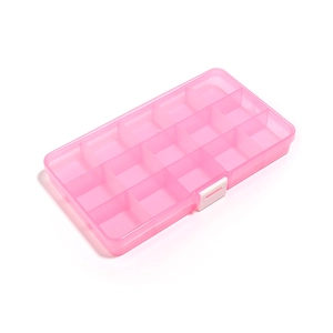 Organizer in plastica rosa a 15 griglie per gioielli e perline con chiusura