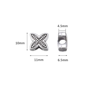 Perle intercalaire fleur en argent antique avec trou de 4,5 mm pour bijoux DIY