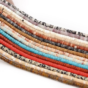 Macro view of multi-color natural stone heishi spacer beads for DIY jewelry making