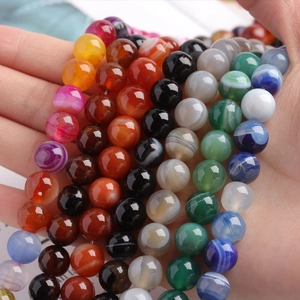 Perles rondes en agate rayée colorée pour la création de bijoux et bracelets DIY