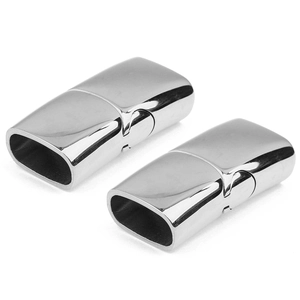 Macro view of polished rectangular stainless steel magnetic clasps for DIY jewelry making