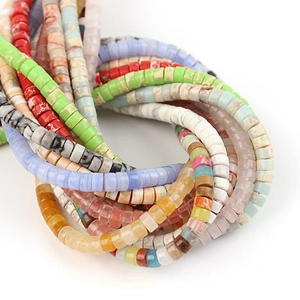 Colorful 4x2mm agate and quartz spacer beads for DIY jewelry making on white background