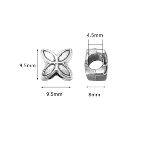 Perle d'espacement fleur en alliage argenté pour bijoux DIY avec trou de 4,5mm et 9,5mm