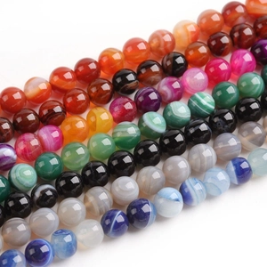 Perles rondes en agate rayée colorée polie pour bijoux DIY et bracelets faits main