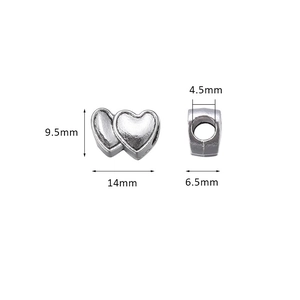 Perle d'espacement en alliage argenté vintage en forme de double cœur pour bracelets DIY
