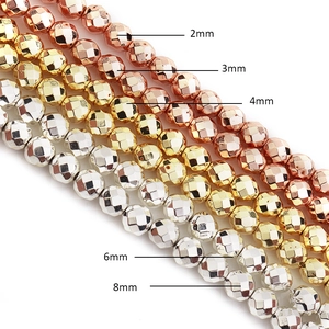 Perle in ematite sfaccettata color oro e argento, dimensioni da 2mm a 8mm per gioielli fai-da-te