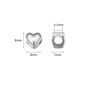 Perle cœur argentée pour bijoux DIY, taille 8mm avec trou de 4,5mm de diamètre
