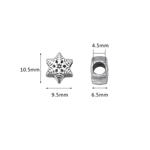 Perle flocon de neige en alliage argenté vintage avec motif étoile pour bijoux DIY
