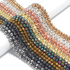 Perline in Pietra Ematite Sfaccettata Placcate Oro Argento Oro Rosa Perline Sfuse Tonde per Fai da Te Bracciale Collana Creazione Gioielli