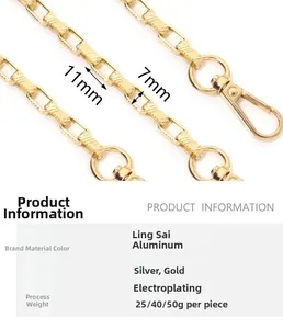 Macro shot of 11mm aluminum square curb chain links with gold and silver electroplating