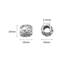 Perle 'DOG MOM' en argent antique avec trou de 4,5 mm pour la création de bijoux DIY