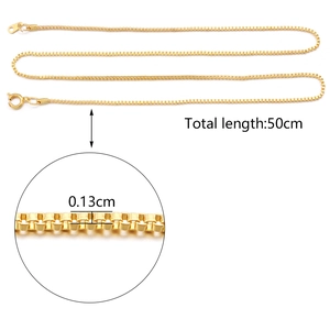 Detail showing 50cm golden box chain necklace with 0.13cm width and spring ring clasp