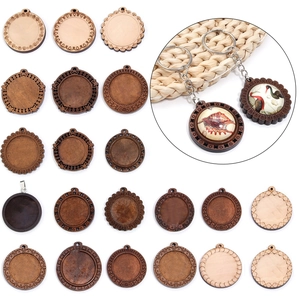 Vintage Round Wood Pendant Trays Cabochon Base For DIY Jewelry Making Glass Cover Handmade Accessories Art Crafts Findings
