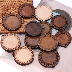 Vintage wooden round pendant trays for DIY jewelry making in various wood tones