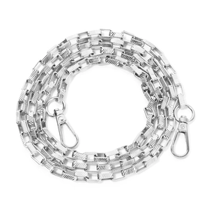 Detailed view of silver textured square link metal chain with lobster clasps for DIY bags
