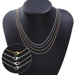 Set of four thin copper plated necklaces in gold, silver, rose gold and platinum finishes