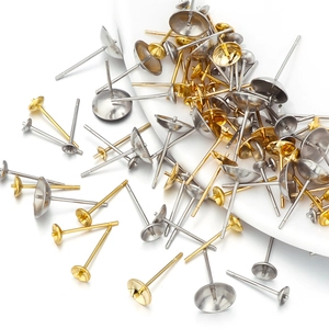 Golden and silver stainless steel ear studs with cup settings for DIY jewelry making