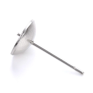 Macro shot of stainless steel earring stud base for jewelry DIY and pearl settings