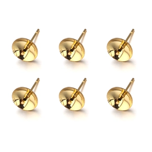 Set of 6 gold stainless steel earring posts with cup base for DIY pearl jewelry making