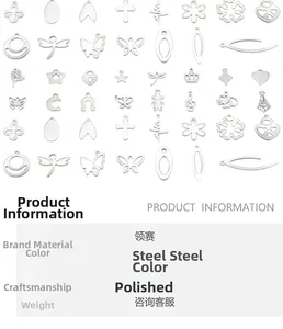 Detailansicht verschiedener Edelstahl-Anhänger für DIY-Schmuck in Herz- und Blumenform