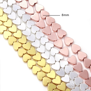 8mm heart-shaped hematite beads in gold, silver, and rose gold for DIY jewelry