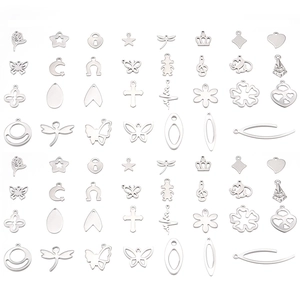 Edelstahl-Anhänger Set in Silber mit Herz, Schmetterling und Kreuz für DIY-Schmuckherstellung