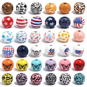 Assortimento di perle in legno d'acero 16-20mm con motivi floreali, animali e USA