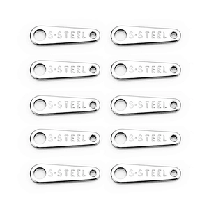 Set of 10 teardrop stainless steel jewelry connectors with S-STEEL engraved tags