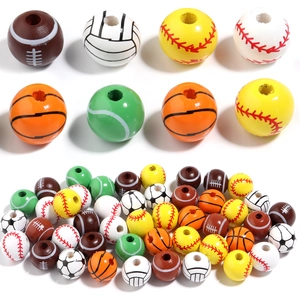 Wooden Sports Ball Beads Painted Round Soccer Basketball Baseball Rugby Tennis Loose Beads For DIY Bracelet Jewelry Making