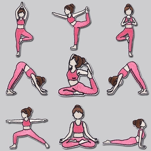Cartoon Yoga Girl Embroidered Patches Pink Series Sporty Poses Iron On Applique For DIY Clothing Backpack Hats Decoration