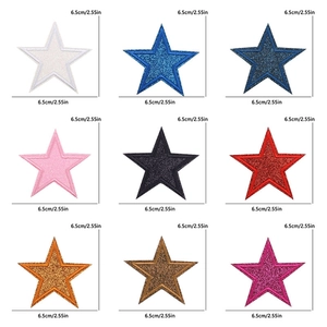 Set of nine colorful glitter star patches with 6.5cm size markings for DIY clothing