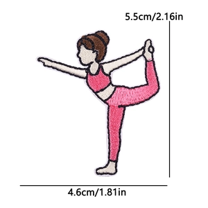 Cartoon yoga girl embroidered patch in pink outfit for creative hat decoration