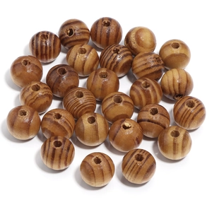 Natural round striped pine wood beads with polished surface for DIY jewelry making
