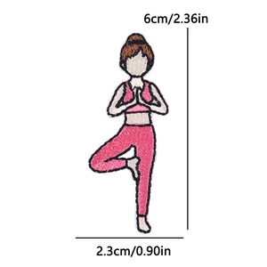 Pink yoga girl embroidery patch for clothing decoration, size 6cm by 2.3cm