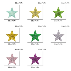 Close-up of 3.5cm glitter star embroidered patches in eight vibrant assorted colors