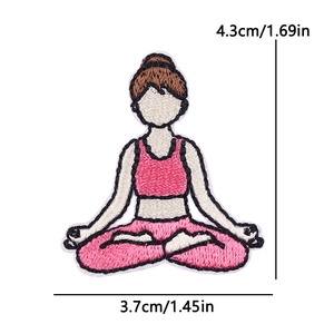 Pink cartoon yoga girl embroidered patch for DIY hat decoration, size 4.3x3.7cm