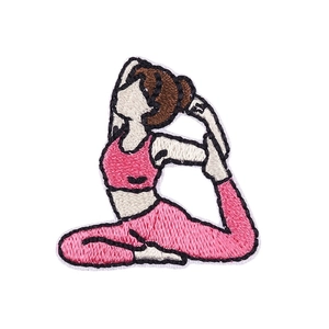 Cartoon yoga girl embroidery patch in pink sportswear for creative hat decoration