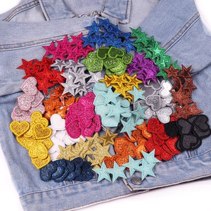 Glitter embroidered star and heart patches in assorted colors for DIY clothing decoration