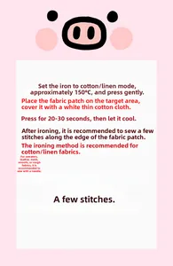 Instructional guide for viking embroidery patches showing ironing steps and settings