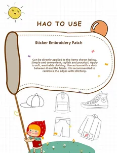 Instruction guide for self-adhesive Viking embroidery patches with iron-on application steps