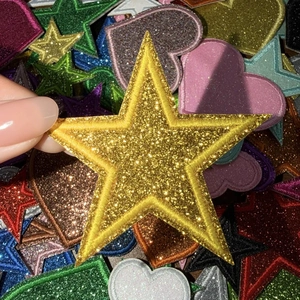 Golden glitter star embroidery applique patch with colorful assorted fabric stars