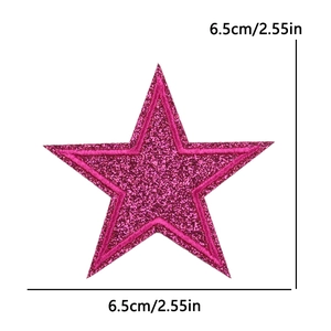 Glitter star embroidery patch in rose red, 6.5cm size for clothing and bag decoration