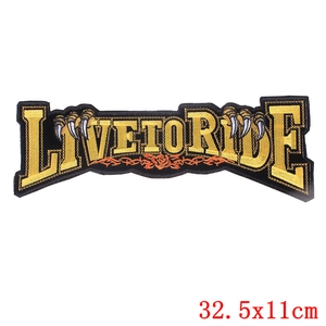 Grand écusson brodé punk Live To Ride pour moto avec aigle et détails de rose, 32.5x11cm